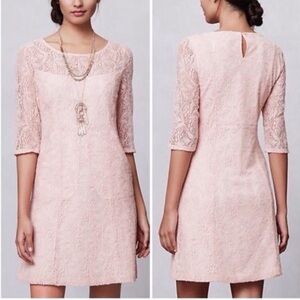 Anthropologie Maeve Lefkara Lace Dress With Pockets Blush Pink Peach Size Medium